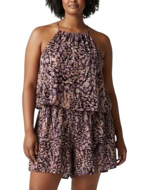 MOD Halter Palazzo Romper in Peacock Colors Purple/Peach Size Large